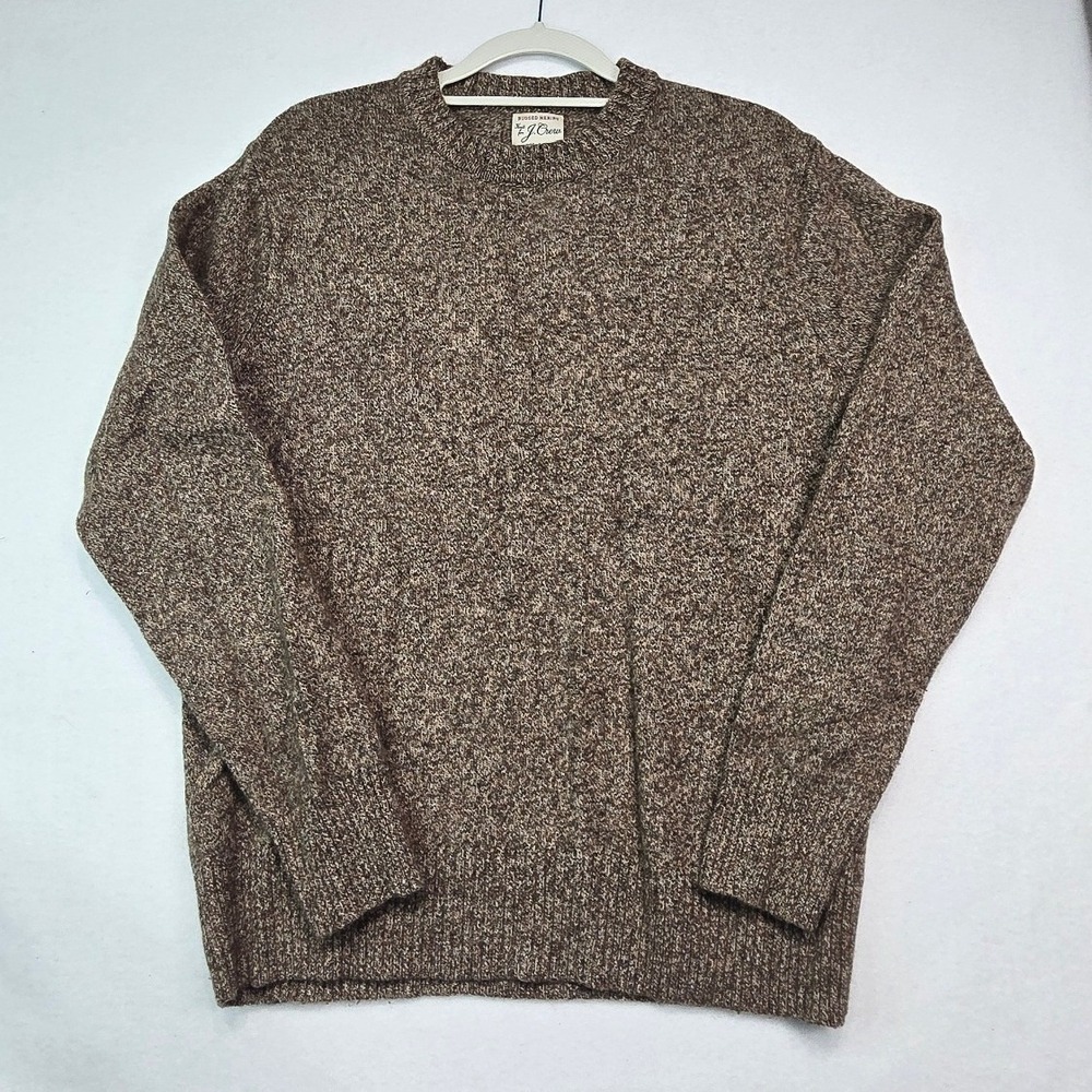 J.Crew Rugged Merino Wool Blend Sweater Mens L Brown Marled Crewneck Preppy